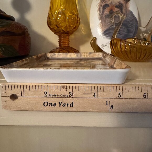 Vintage Tropical Palm Tree Green Beige Decorative Melamine Trinket Tray Set of 3 - Picture 6 of 16